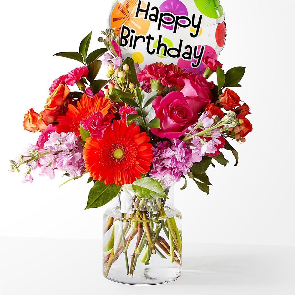 Fiesta Bouquet with Birthday Balloon – HELEN'S FLOWERS LLC, Radcliff KY