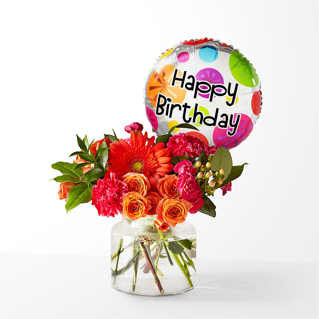 Fiesta Bouquet with Birthday Balloon – HELEN'S FLOWERS LLC, Radcliff KY
